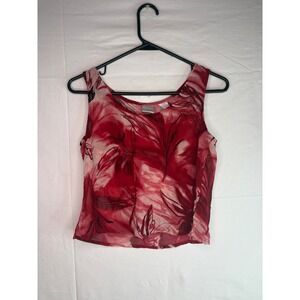 Emma James Liz Claiborne Red Pink Floral Chiffon Sleeveless Blouse Petite 4